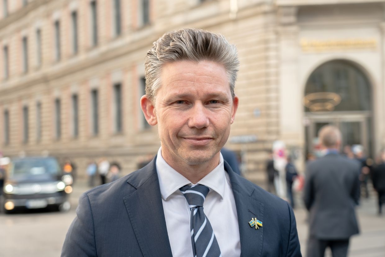 Swedish Defense Minister Pal Jonson at the Munich Security Conference, Berlin, Germany, Feb. 16, 2024.