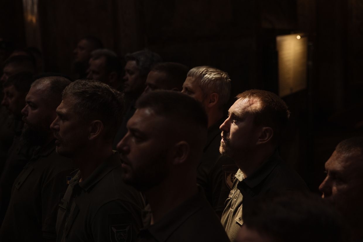 Ukrainian military chaplains attend their graduation at Saint Sophia's Cathedral in Kyiv, Ukraine, on June 23, 2023. 