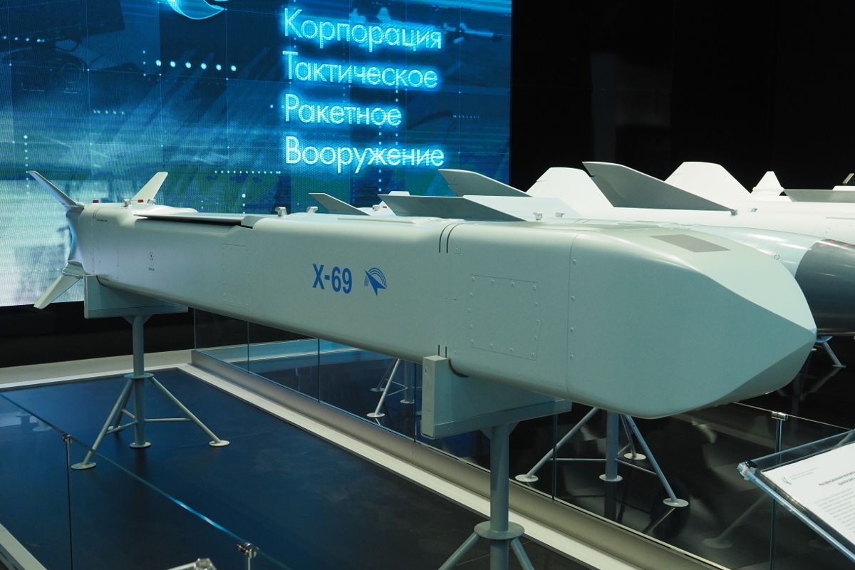 A KTRV Kh-69 cruise missile on display at the Army-2022 military-technical forum in Park Patriot, Moscow Region, Russia, on Aug. 20, 2022. 