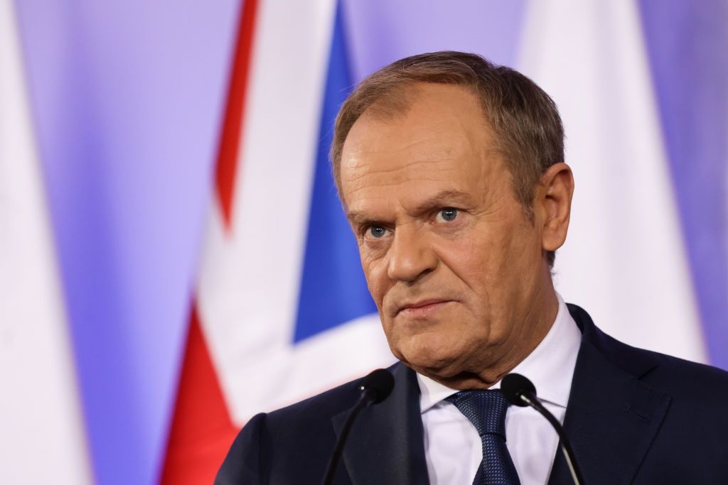 Polish Prime Minister Donald Tusk during his meeting with British Prime Minister Rishi Sunak in Warsaw, Poland on April 23, 2024.