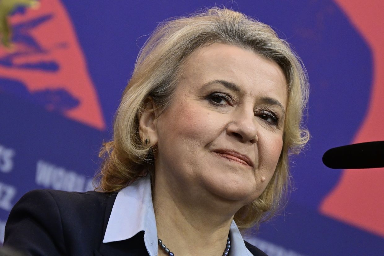 Ukrainian writer Oksana Zabuzhko attends a press conference prior to the opening of the 74th Berlinale in Berlin, Germany, on Feb. 15, 2024