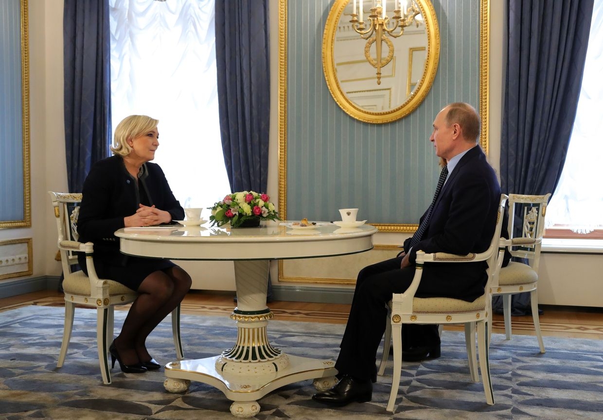 Vladimir Putin meets with the French presidential election candidate for the far-right Front National (FN) party, Marine Le Pen