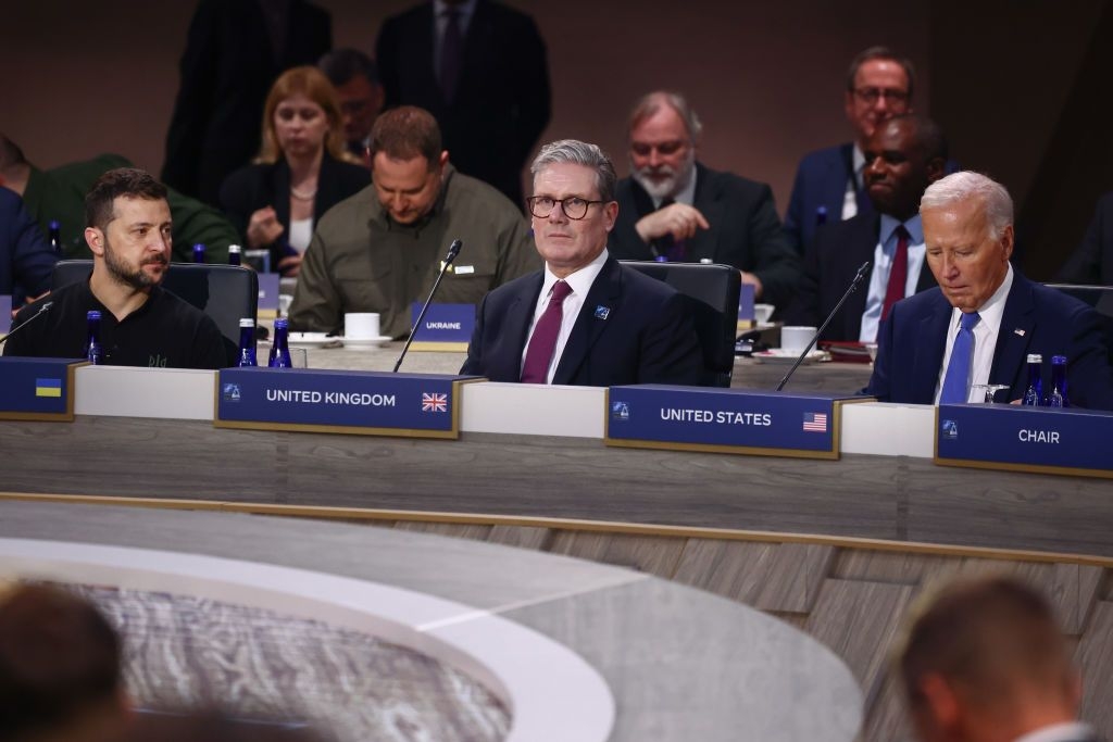 Ukrainian President Volodymyr Zelensky, British Prime Minister Keir Starmer and US President Joe Biden attend the meeting of the NATO-Ukraine Council