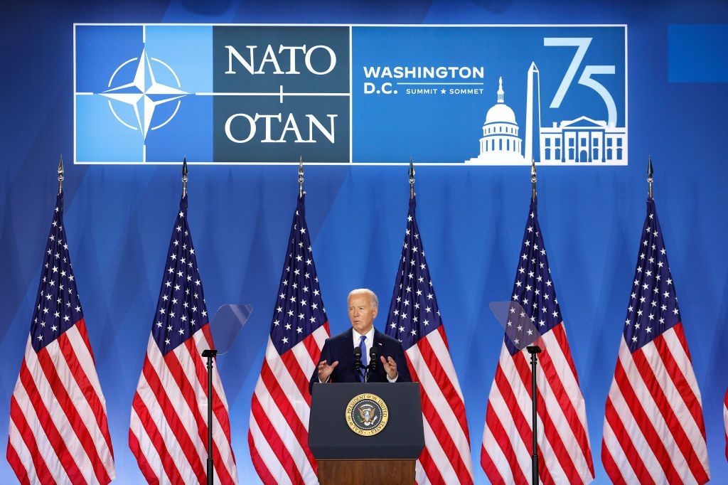  U.S. President Joe Biden holds a news conference at the 2024 NATO Summit in Washington, DC, US on July 11, 2024.