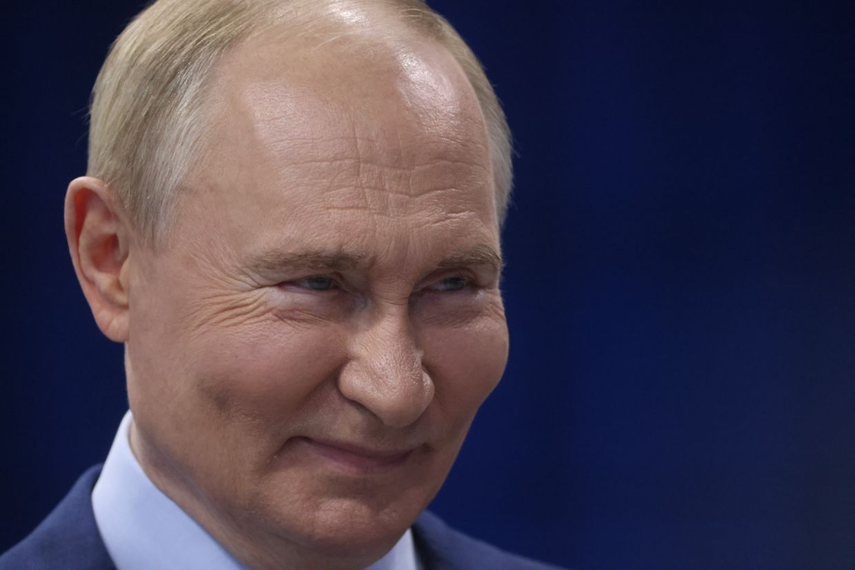 Russian President Vladimir Putin meets with Russia International Exhibition-Forum participants at the All-Russian Exhibition Center on July 8, 2024.