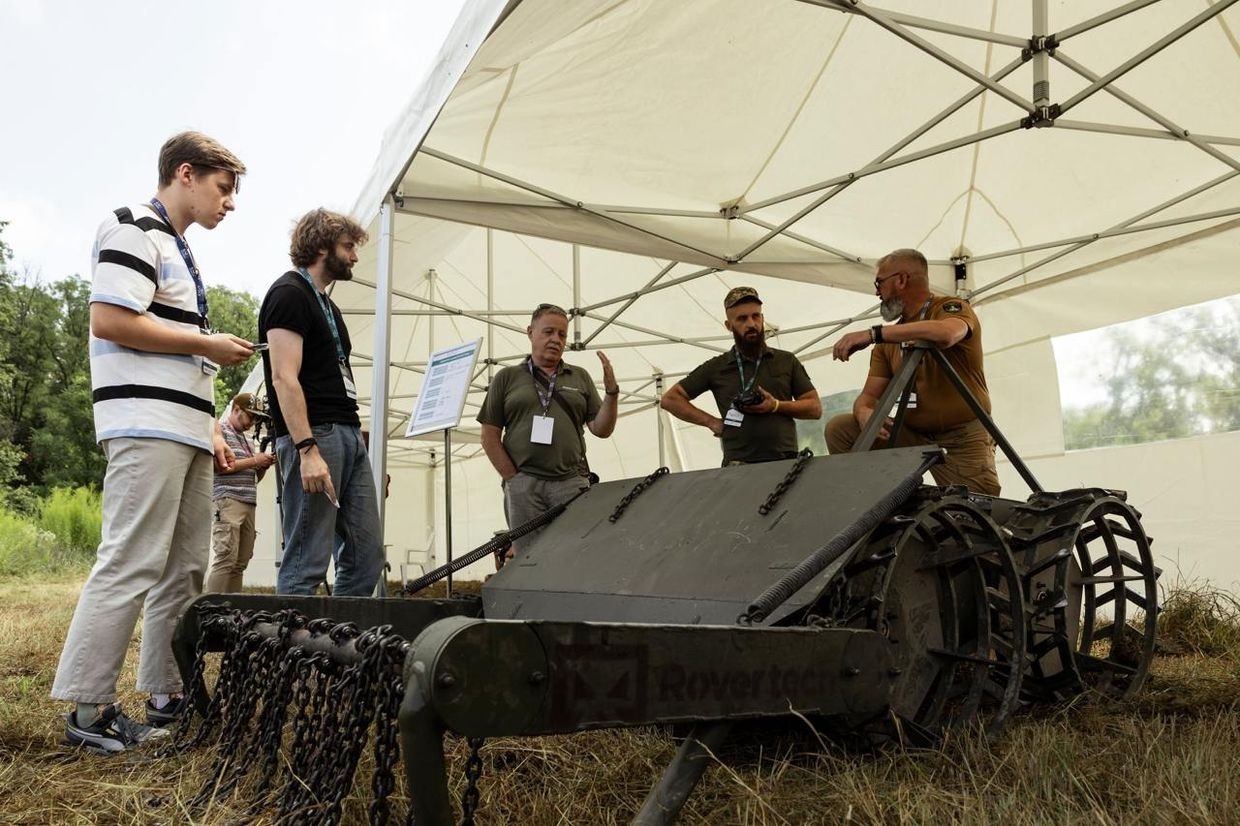 "Zmiy" (Snake) remote demining vehicle showcased during the second phase of unmanned sensor testing, an initiative by UNDP and the Economy Ministry of Ukraine, in an unidentified location in May 2024.