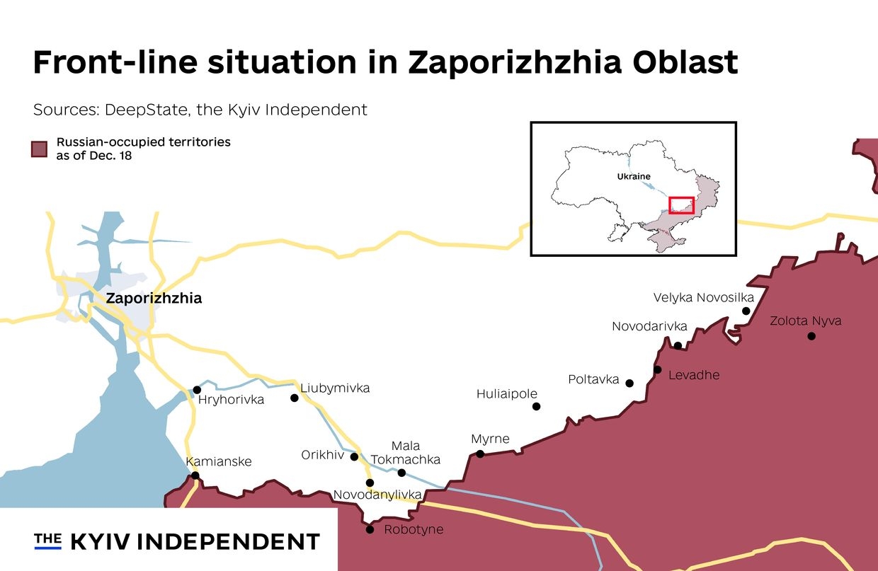 Front-line situation in Zaporizhzhia Oblast as of December. 