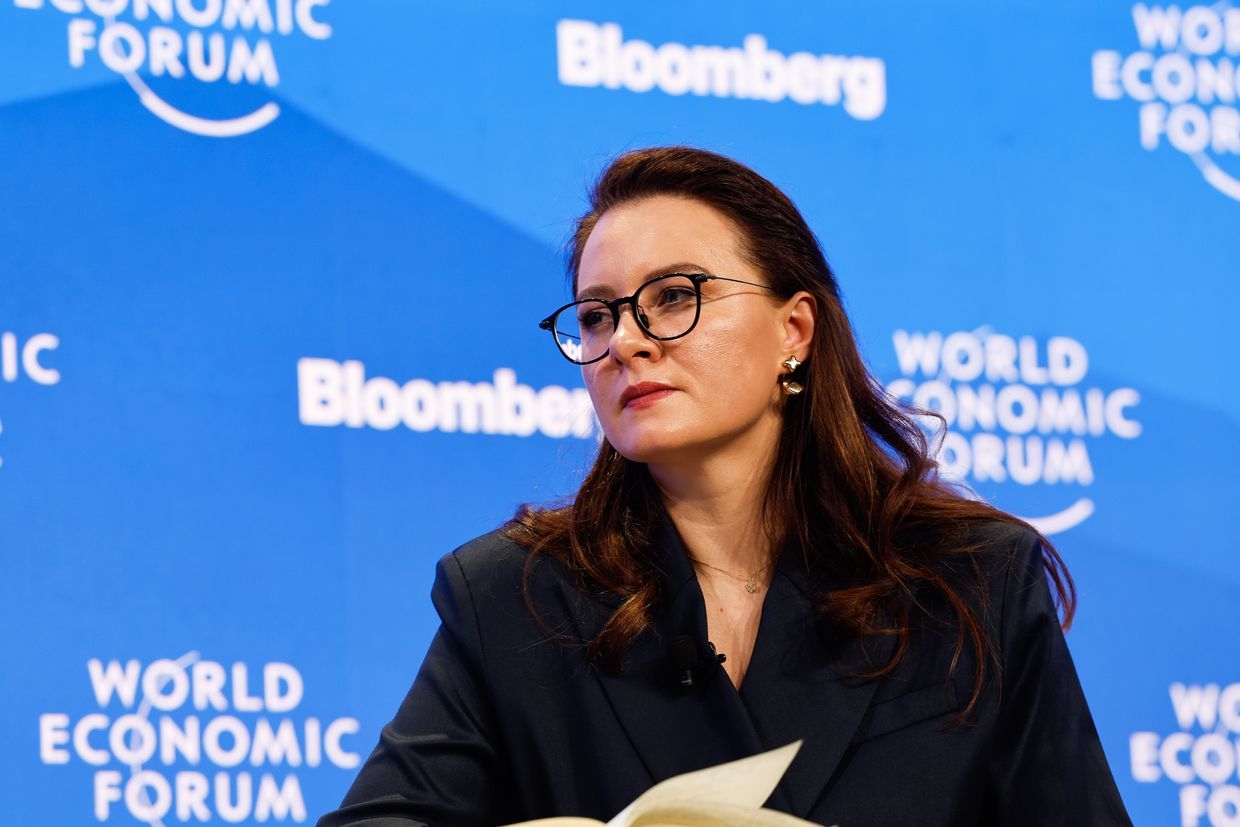 Ukraine’s Economy Minister Yulia Svyrydenko speaks during a panel at the World Economic Forum in Davos, Switzerland, on Jan. 23, 2025.