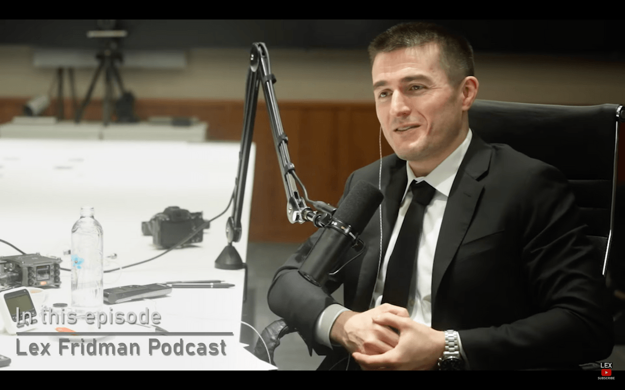Moscow-born U.S. podcaster Lex Fridman during his interview with President Volodymyr Zelensky in a video posted on Jan.5, 2024.