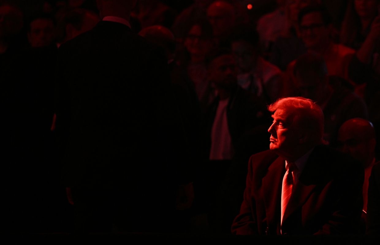 U.S. President Donald Trump attends the men's NCAA wrestling competition at the Wells Fargo Center in Philadelphia, Pennsylvania, U.S. on March 22, 2025. 