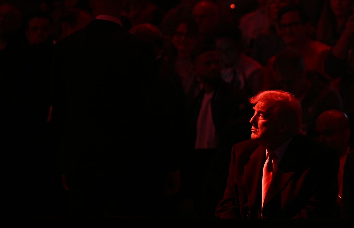 U.S. President Donald Trump attends the men's NCAA wrestling competition at the Wells Fargo Center in Philadelphia, Pennsylvania, U.S. on March 22, 2025. 