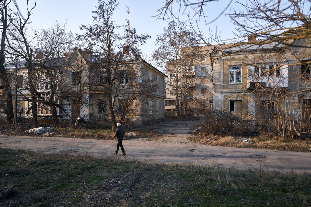 Deserted streets are seen in Kherson, Ukraine, on Feb. 11, 2025.