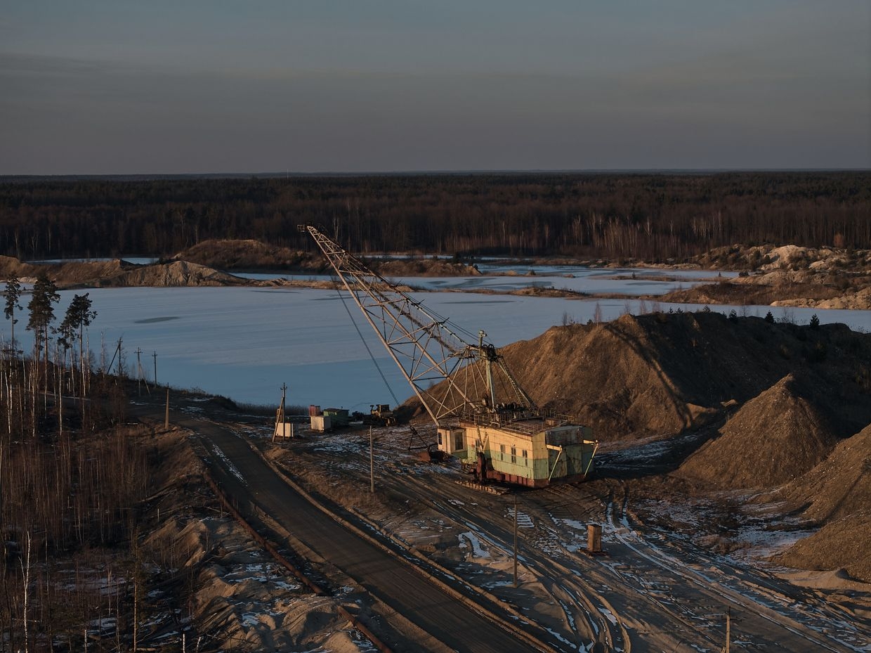 A drag-line excavator mines rare earth materials in Zhytomyr Oblast, Ukraine, on Feb. 25, 2025. 