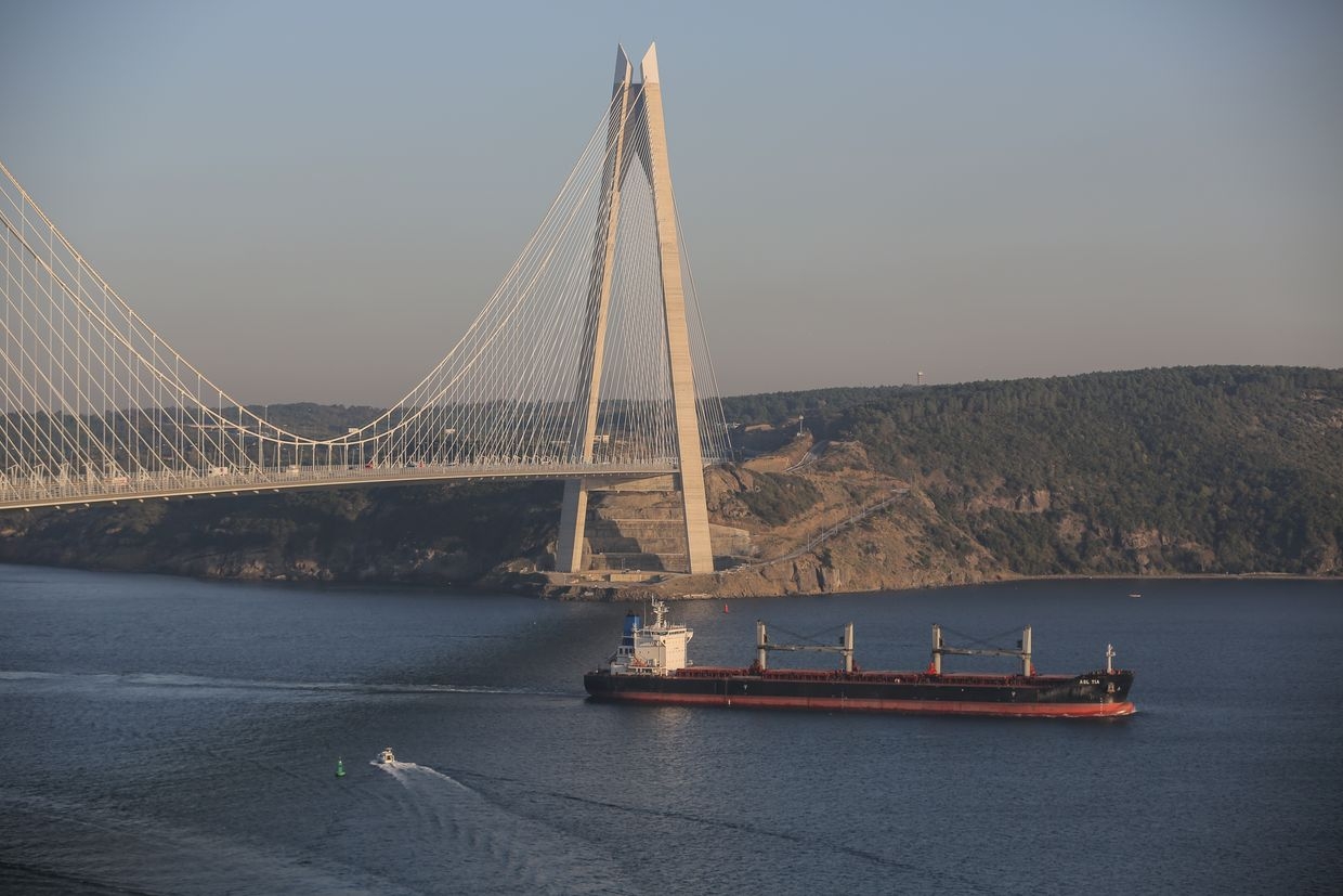 Bulk Carrier ASL TIA, which departed from a Ukrainian port, crosses the Bosphorus in Istanbul, Turkiye, on Nov. 2, 2022. 