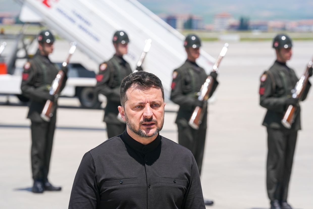 President Volodymyr Zelensky arrives in Ankara, Turkey, on May 15, 2025. 