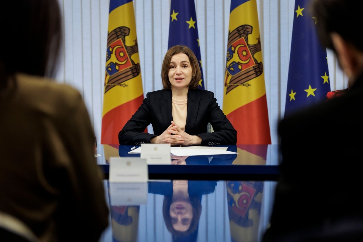 Moldovan President Maia Sandu is pictured in Chisinau, Moldova, on April 2, 2025. 