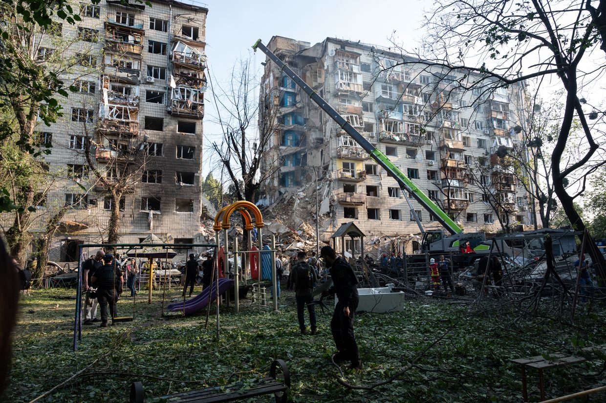 A residential building damaged by a Russian attack in Kyiv, Ukraine, on June 17, 2025. 