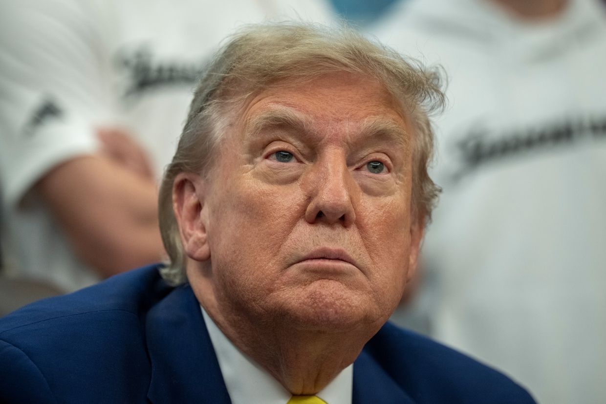 US President Donald Trump in the Oval Office of the White House in Washington, DC, U.S., on June 18, 2025. 