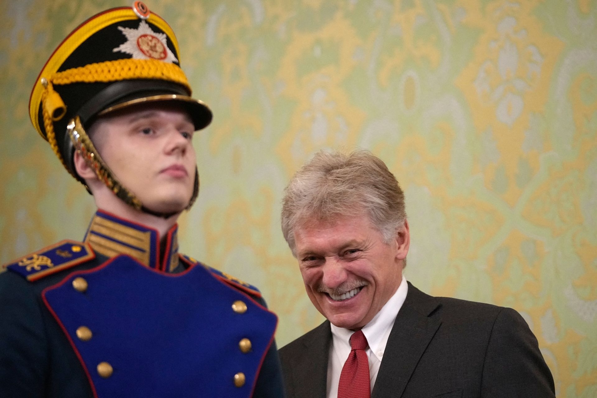 Kremlin spokesman Dmitry Peskov laughs in Moscow, Russia, on June 23, 2025. 