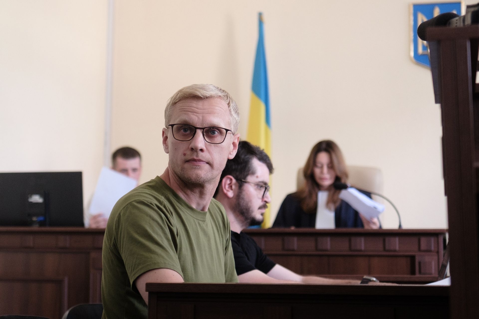 Head of the Anti-Corruption Center Vitalii Shabunin attends a session at the Pechersk District Court in Kyiv, Ukraine, on July 15, 2025.