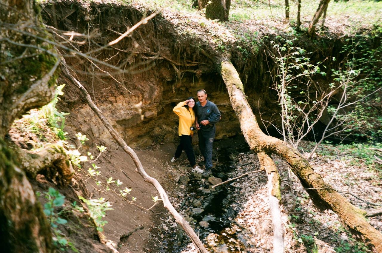 “Raven” with his daughter Ksenia in an old forest on the border of Luhansk and Donetsk Oblasts, Ukraine, known for its caves in 2020.