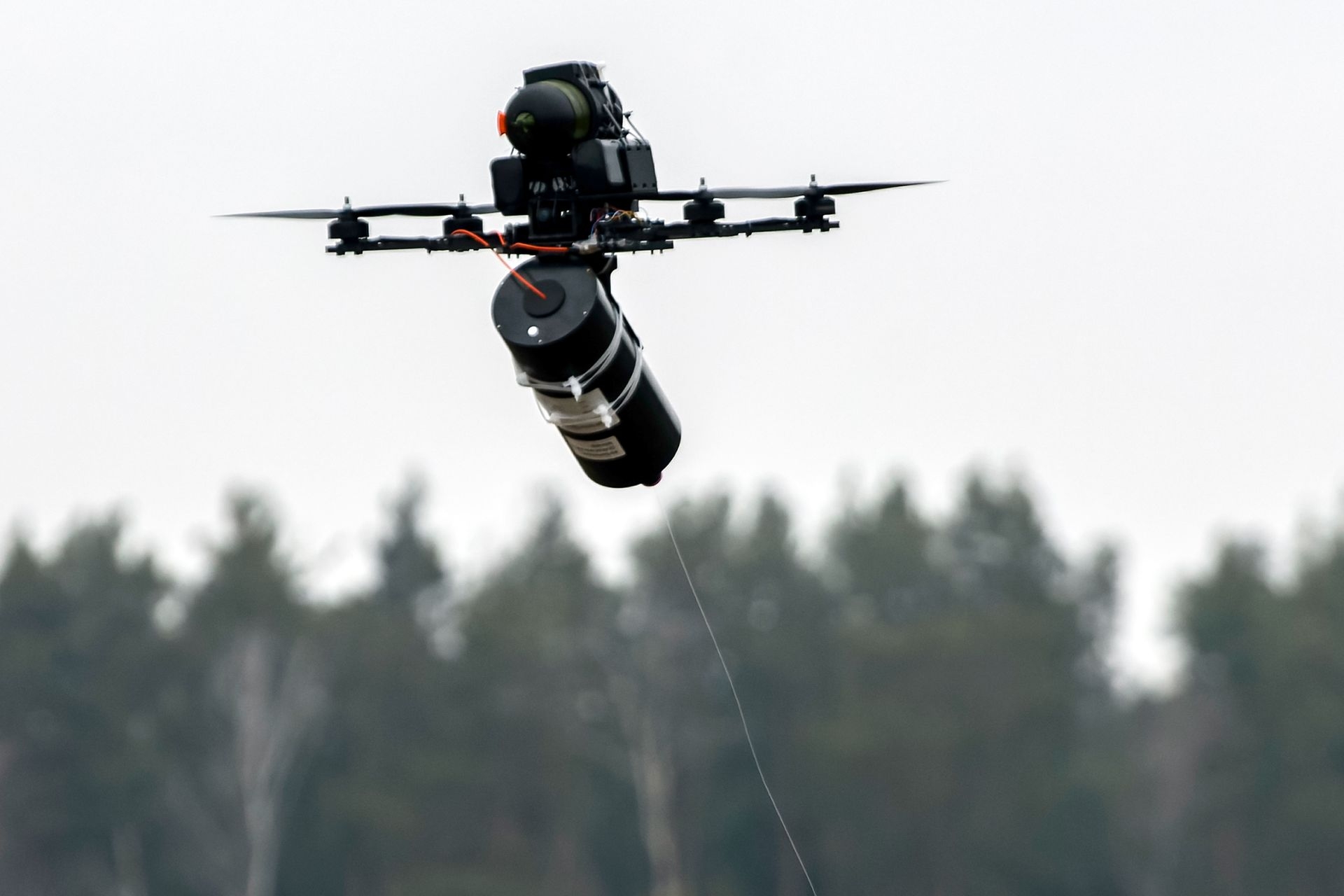 Drone uses a fibre optics to fly at an undisclosed location in Kyiv Oblast, Ukraine, on Jan. 29, 2025.