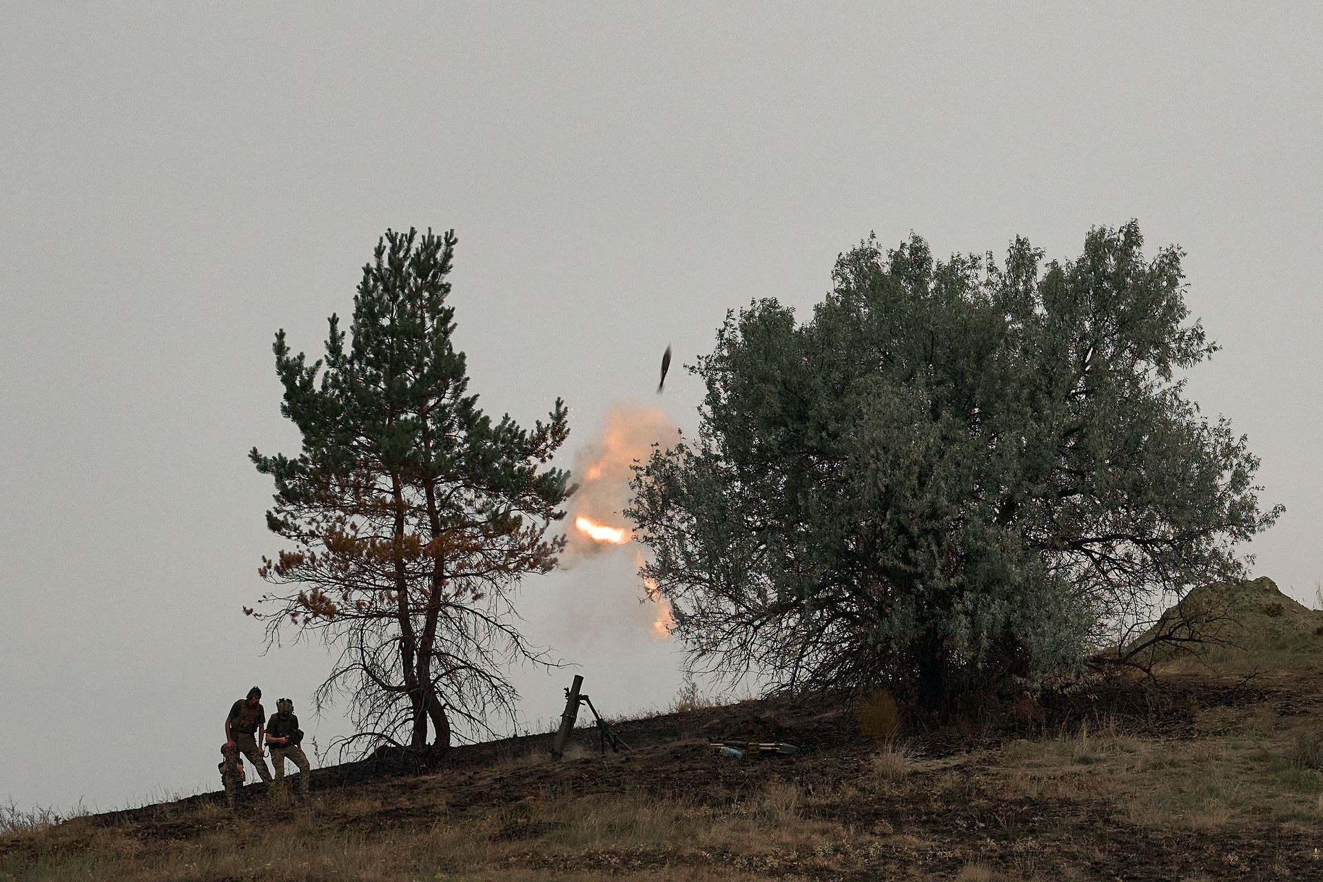A team tests the robotic Igla short-range air defense system at a training ground near Kostiantynivka, Donetsk Oblast, Ukraine, on July 18, 2025. 
