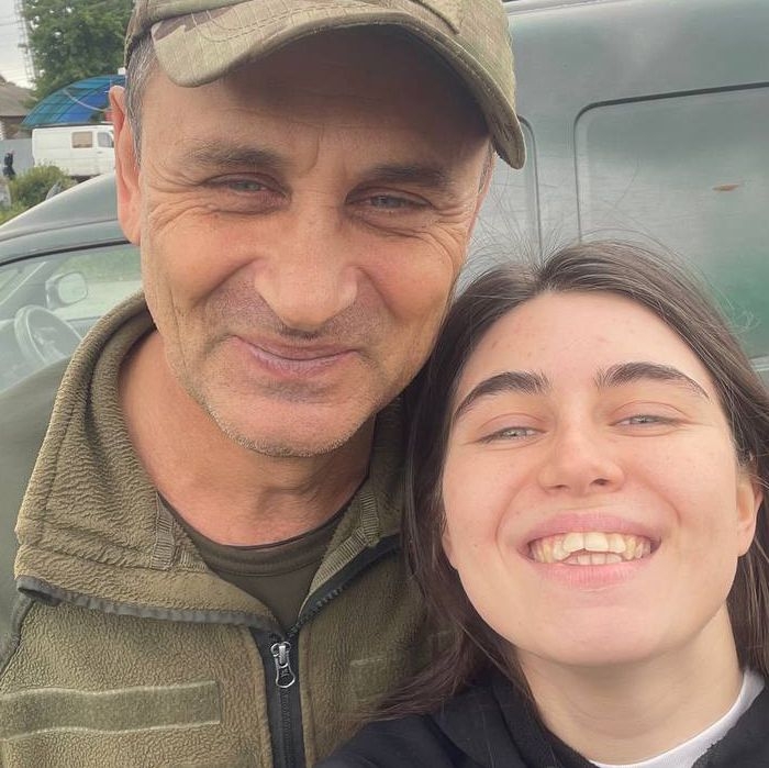 “Raven” with his daughter Ksenia in Sloviansk, Donetsk Oblast, Ukraine, in 2024. 