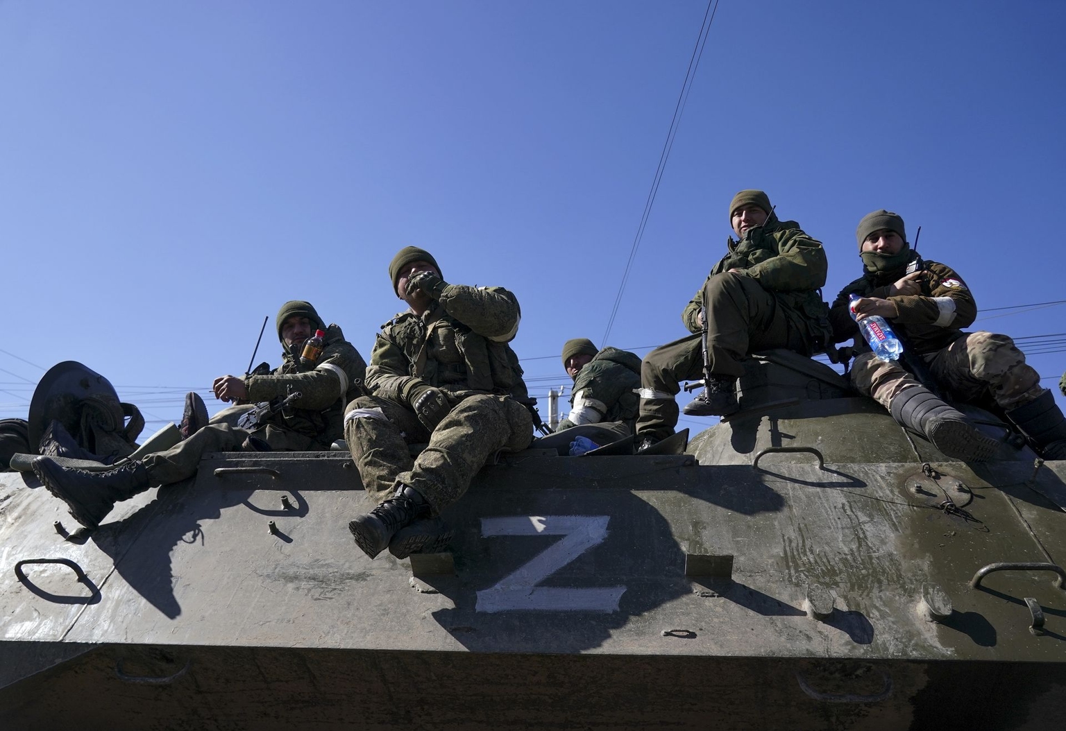 Russian soldiers in Mariupol, Ukraine, on March 24, 2022. 