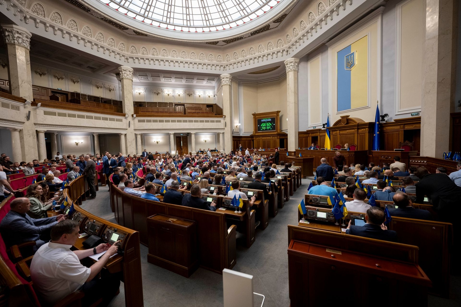 People’s Deputies of Ukraine vote during a plenary session of the Verkhovna Rada in Kyiv, Ukraine, on June 17, 2025.