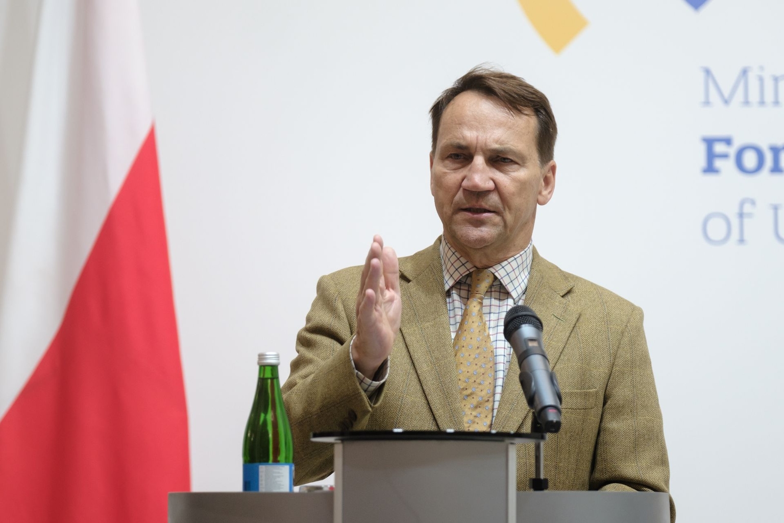 Polish Foreign Minister Radosław Sikorski in Kyiv, Ukraine, on Sept. 12, 2025.