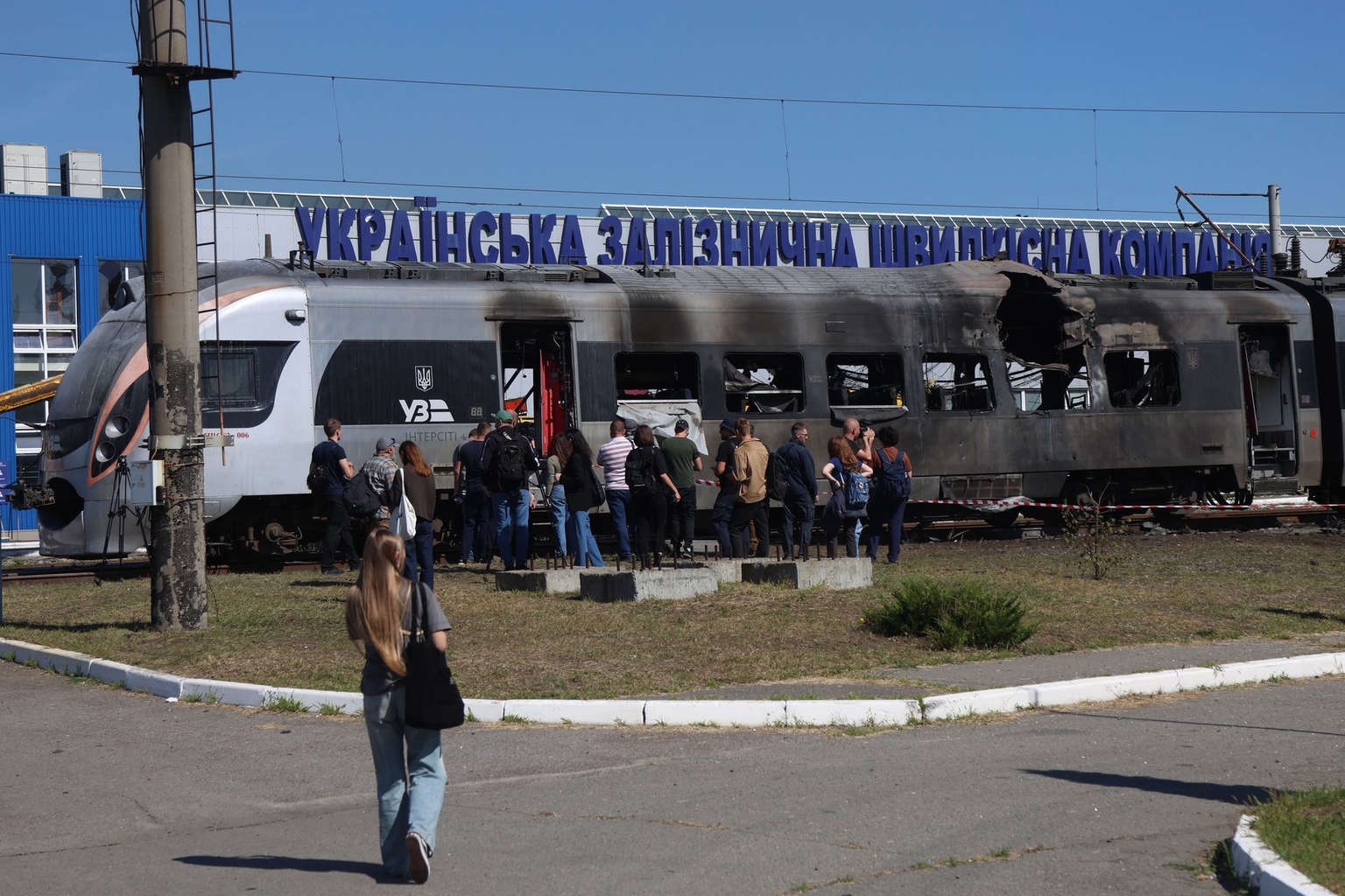A Ukrainian Railways train stands on tracks damaged by a Russian drone-and-missile attack in Kyiv, Ukraine, on Aug. 28, 2025. A Ukrainian Railways train stands on tracks damaged by a Russian drone-and-missile attack in Kyiv, Ukraine, on Aug. 28, 2025.