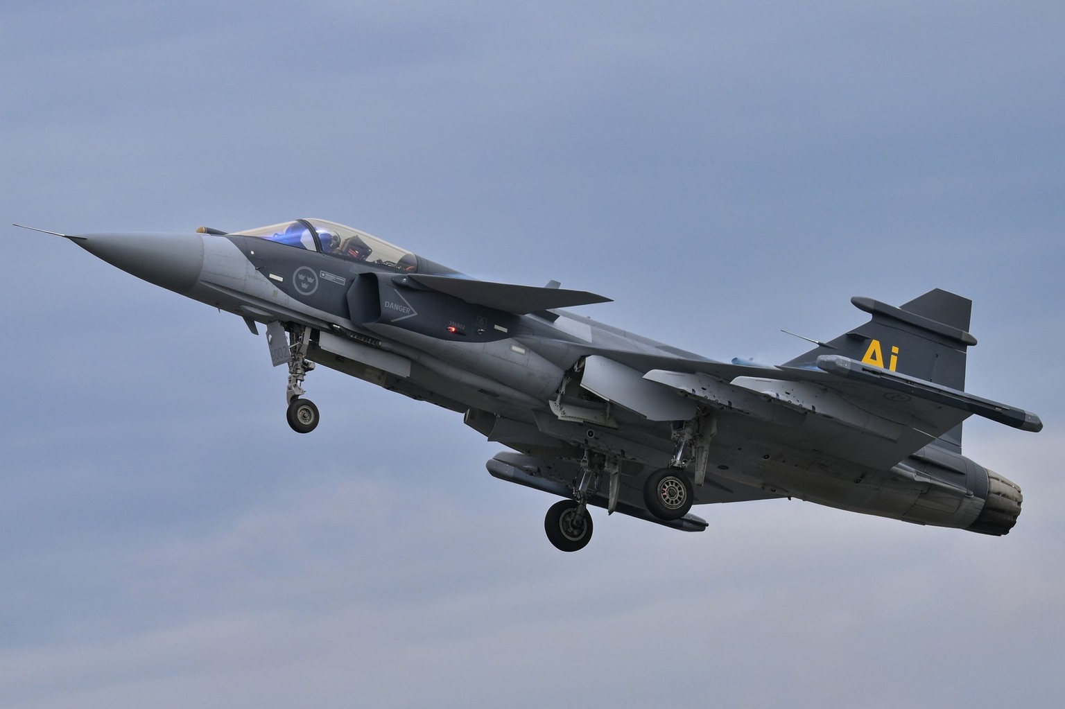 A Saab JAS-39E Gripen takes part in the Royal International Air Tattoo at RAF Fairford in Gloucestershire, England, on July 19, 2025.