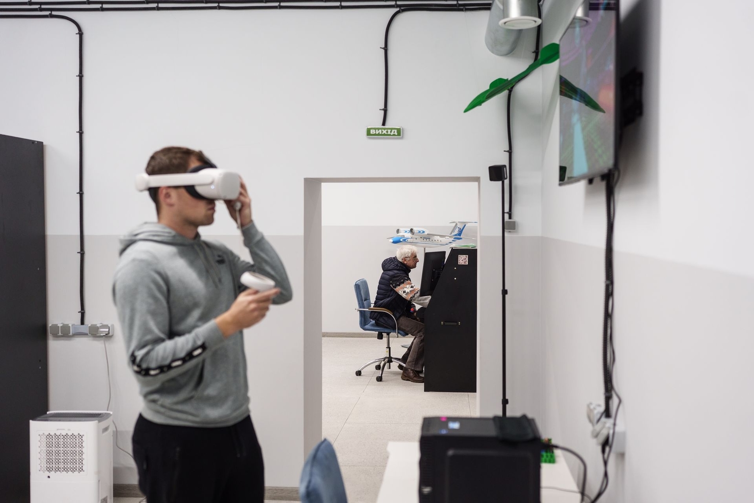 Student in the underground lab of the Kharkiv Aviation Institute dedicated to hi-tech classes and science projects in Kharkiv, Ukraine, on Oct. 27, 2025. 