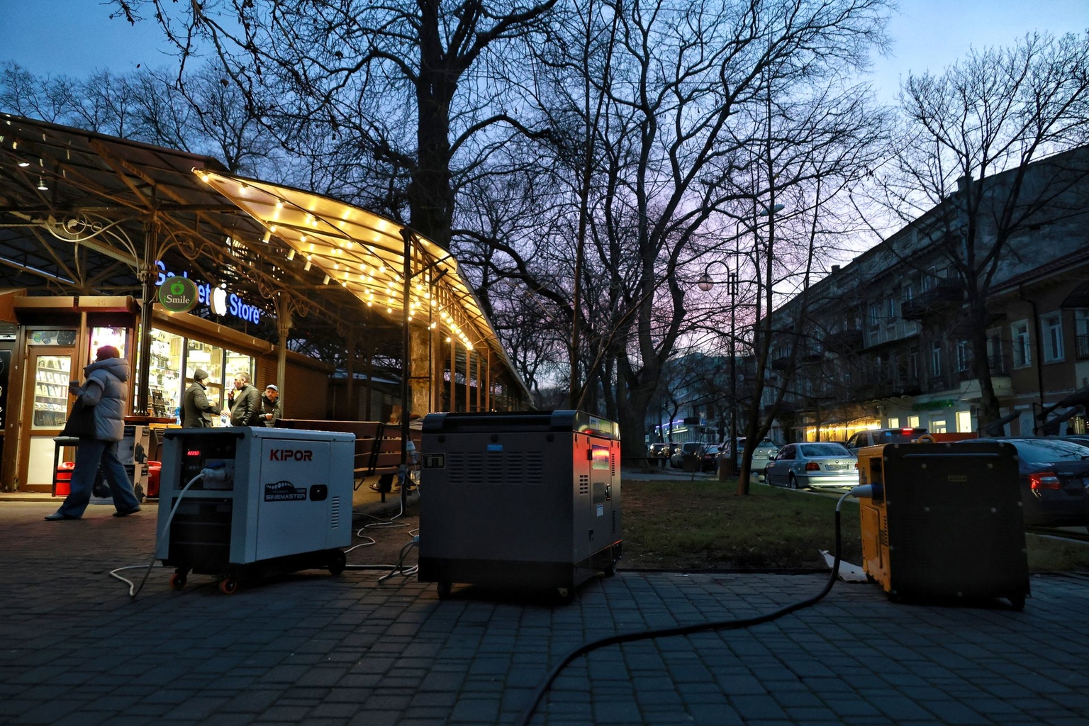 Generators are installed on a street in Odesa, Ukraine, on Dec. 16, 2025.