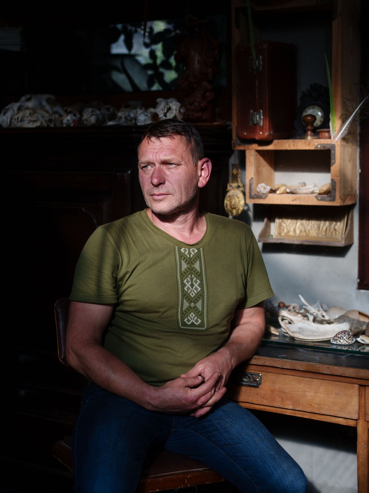 A portrait of Viktor Shelvinsky at the Free Wings rehabilitation center in Kozhychi, Lviv Oblast, Ukraine, on Aug. 27, 2025. 