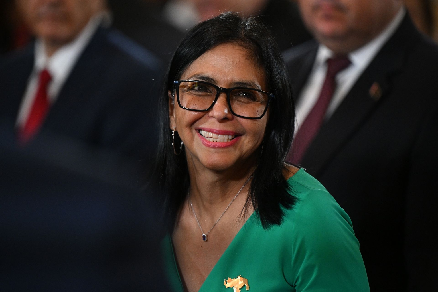 Venezuela's interim President Delcy Rodriguez smiles after a session of the National Assembly in Caracas on Jan. 5, 2026.