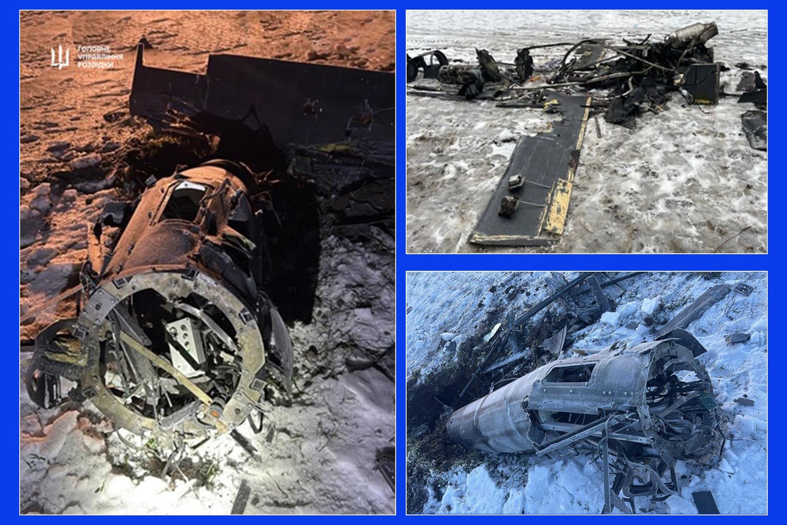 A new Russia-produced Geran-5 turbojet-powered drone is seen after being recovered by Ukraine’s military in Ukraine in January 2026. 