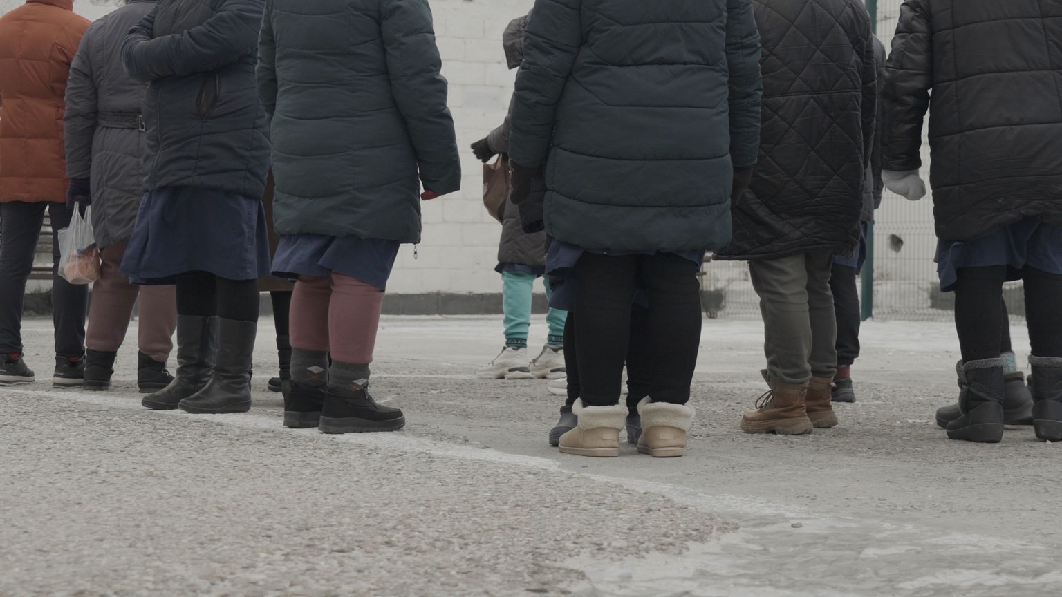 Inmates at a women’s penal colony spend time outside in southeastern Ukraine, on Feb. 5, 2026. 