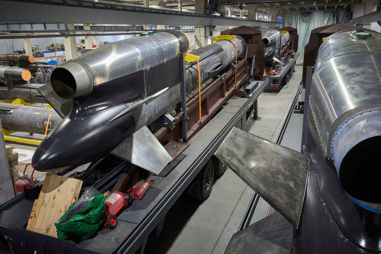 Flamingo missiles are lined up at a Fire Point secret production facility in Ukraine on Aug. 18, 2025. 