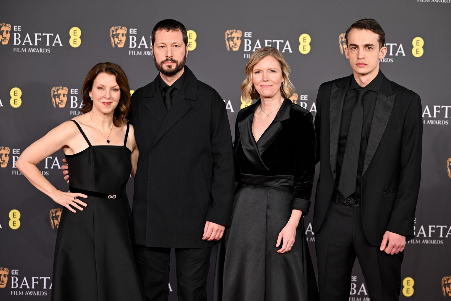 Raney Aronson-Rath, Mstyslav Chernov and Michelle Mizner attend the BAFTA Film Awards at the Royal Festival Hall in London, England, on Feb. 22, 2026.