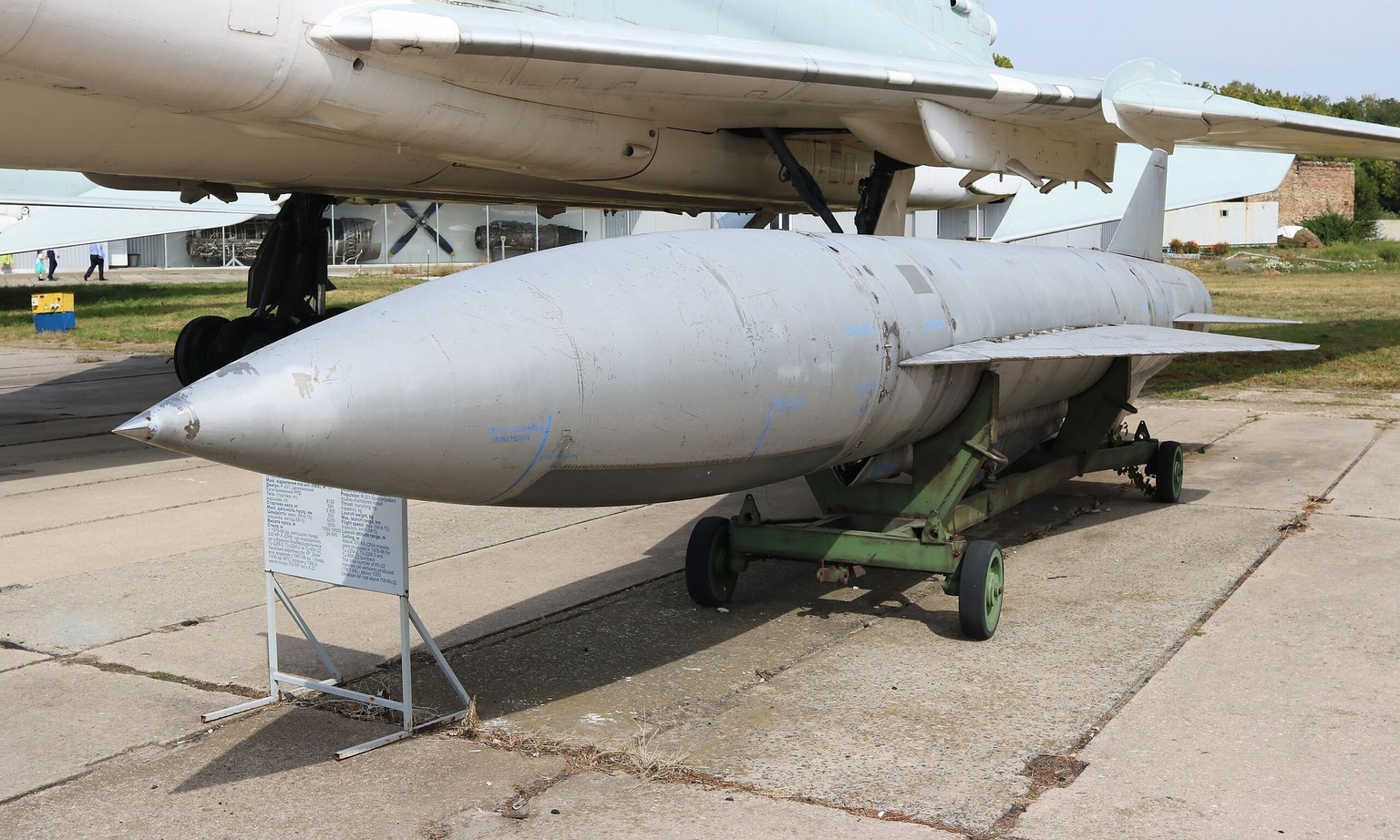 An Kh-22NA missile is displayed at the State Aviation Museum in Kyiv, Ukraine, on Sept. 9, 2018.