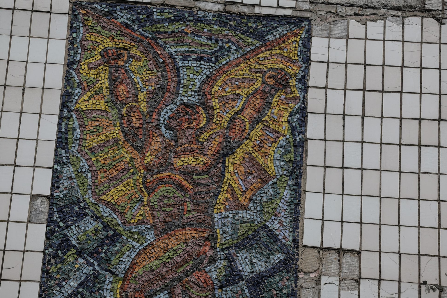 Soviet-era mosaics in Kostiantynivka, Donetsk Oblast, Ukraine, in an undated photo.