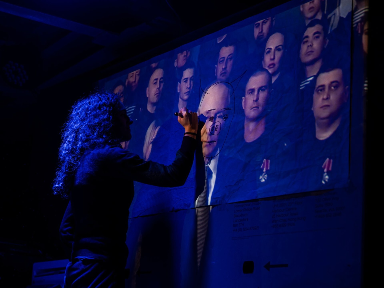 Actress Maria Shapochka acts during "Bird in the Attic" play in Kherson, Ukraine on Nov. 20, 2025.