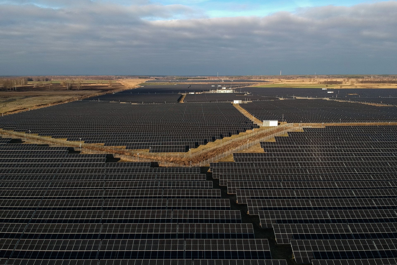 Solar panels at the Jeziorko PV solar farm operated by PGE Energia Odnawialna in Jeziorko, Poland, on Dec. 22, 2025. 