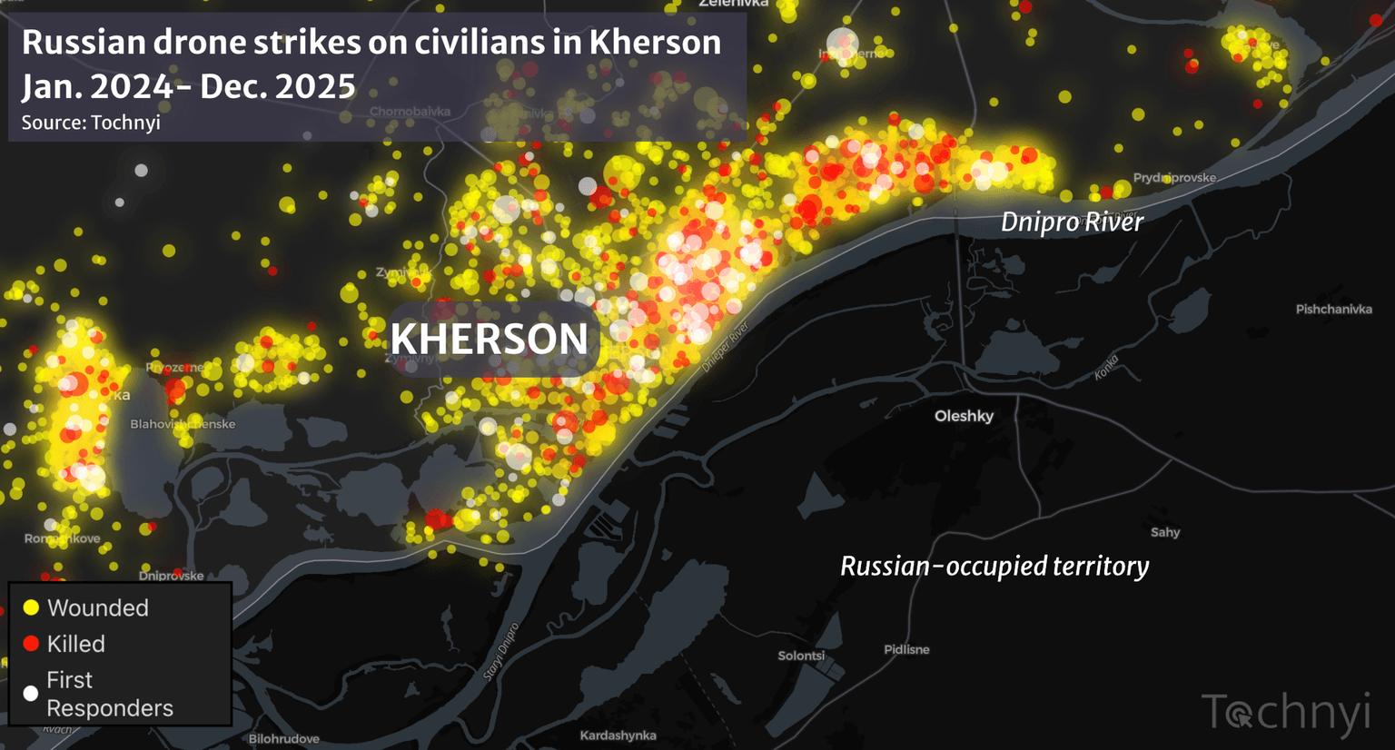 Russian drone strikes on civilians in Kherson in January 2024 - December 2025. 