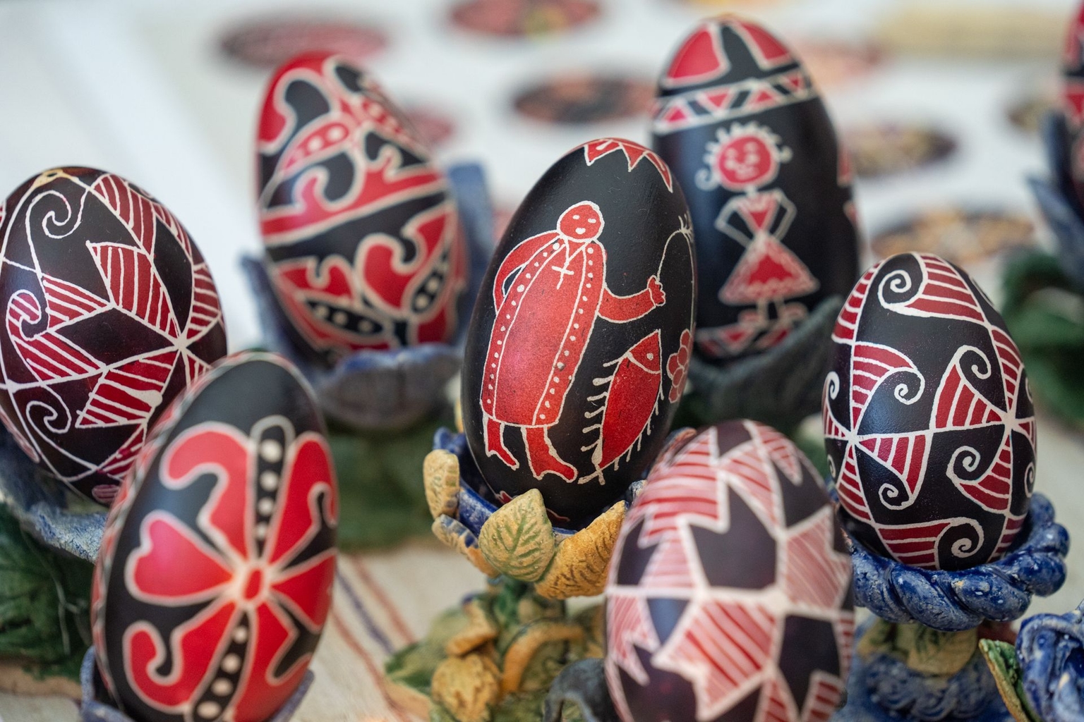 Pysanky are displayed at the Ukrainian Easter Egg Festival in Kyiv, Ukraine, on April 30, 2024.
