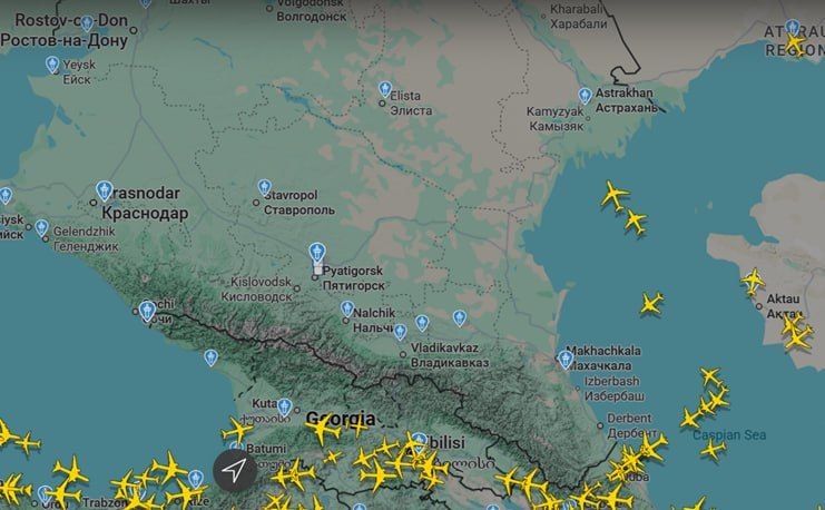 Disrupted Russian air traffic after a Ukrainian strike in Russia’s Rostov region damaged a regional air traffic control center in a screenshot posted on May 8, 2026. 