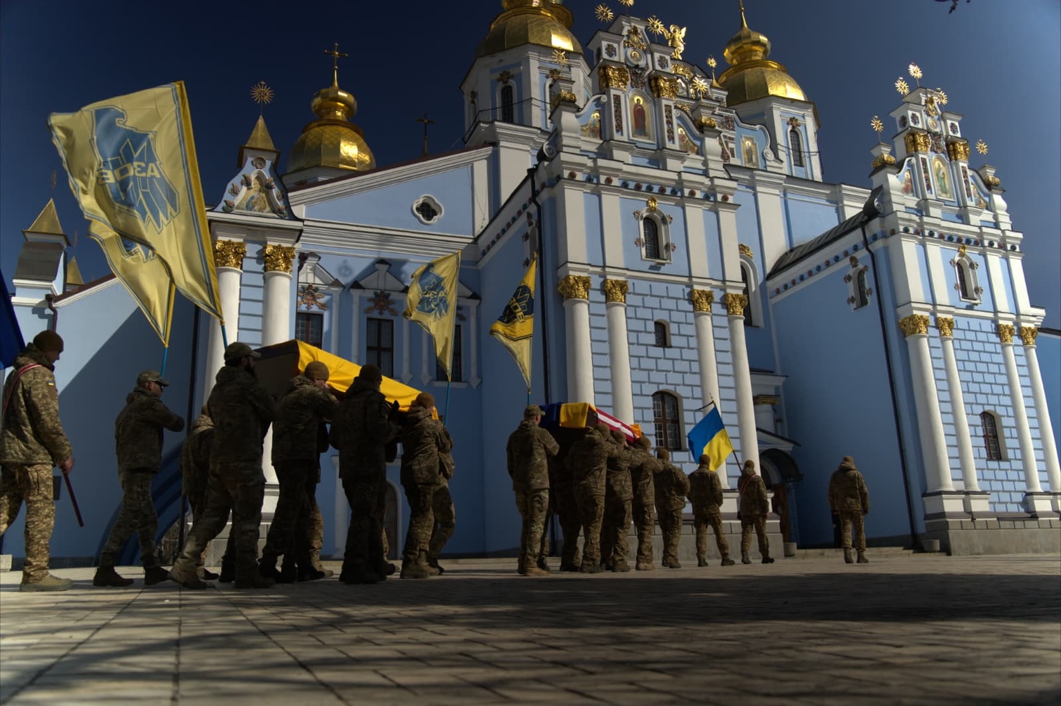 A ceremony for Shane Tackett is held in Kyiv, Ukraine, in an undated photo.