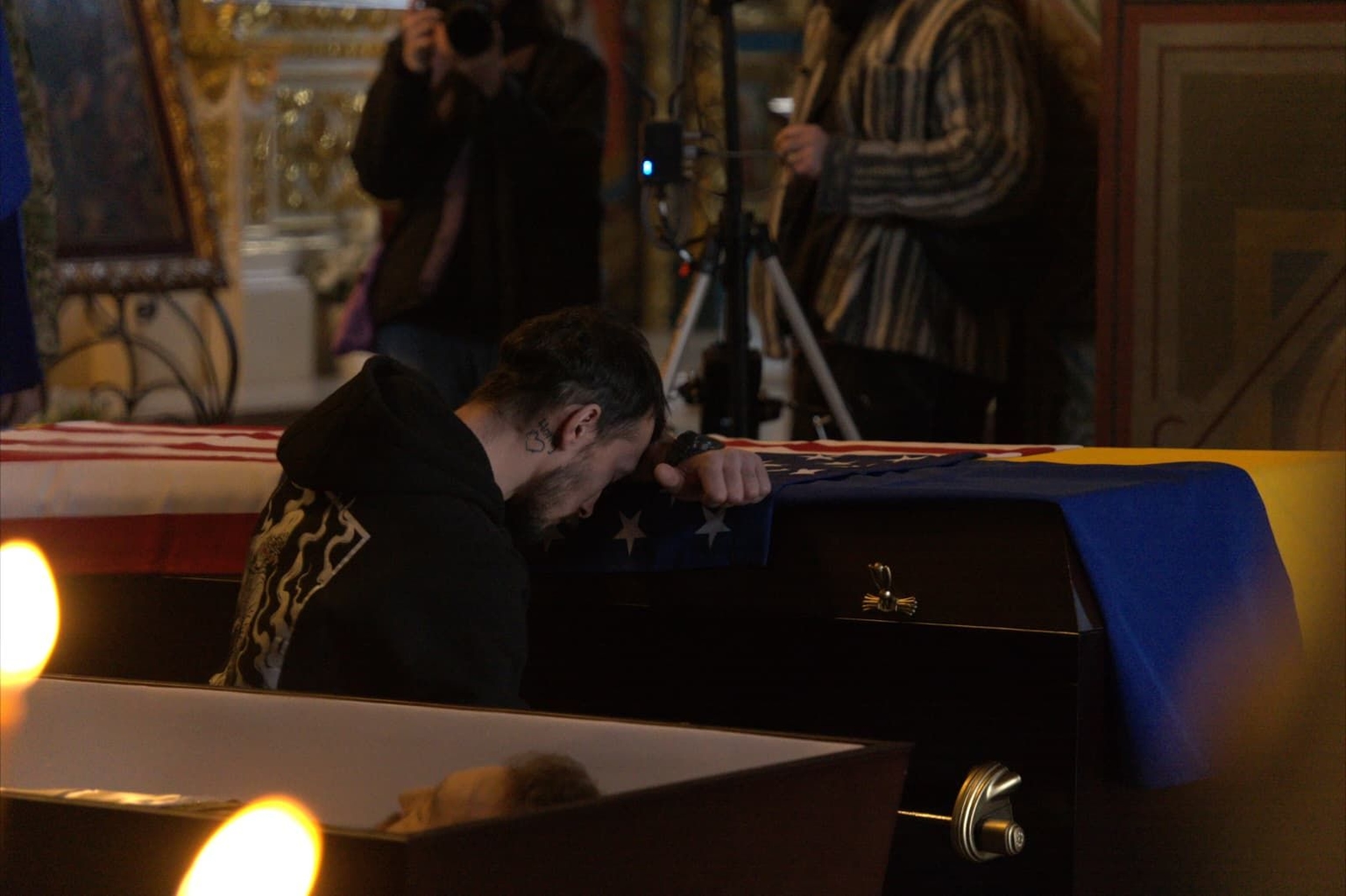 A ceremony for Shane Tackett is held in Kyiv, Ukraine, in an undated photo.